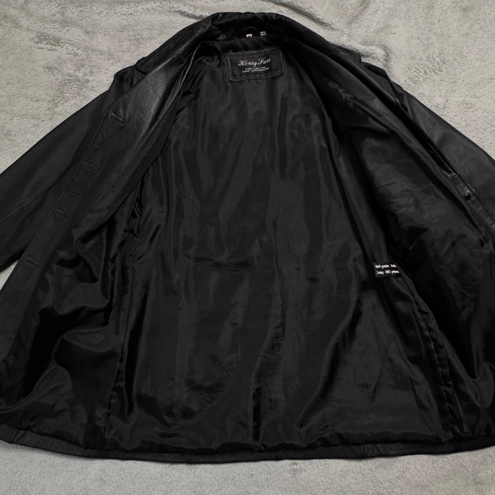 Henig Furs Genuine Leather Belted Trench Coat Womens Size Medium Black - Picture 8 of 14